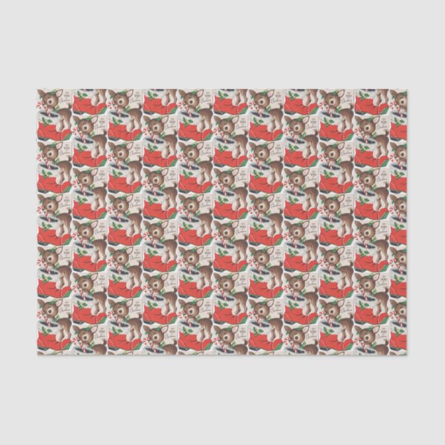 retro vintage Christmas reindeer and stocking Tissue Paper (Front)