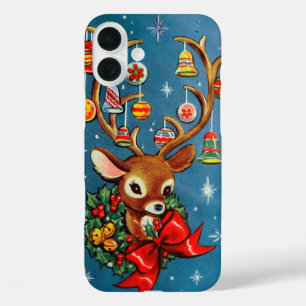 Retro Vintage Christmas reindeer iPhone 16 Plus Case
