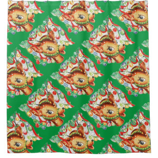 Retro Vintage Christmas Reindeer Confetti Shower Curtain