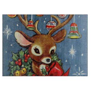 Retro Vintage Christmas reindeer cutting board