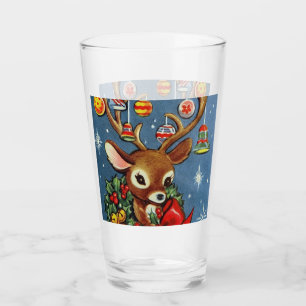 Retro vintage Christmas reindeer Holiday Glass