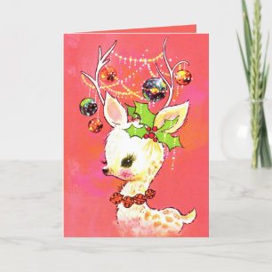 Retro vintage Christmas reindeer Holiday greeting Card