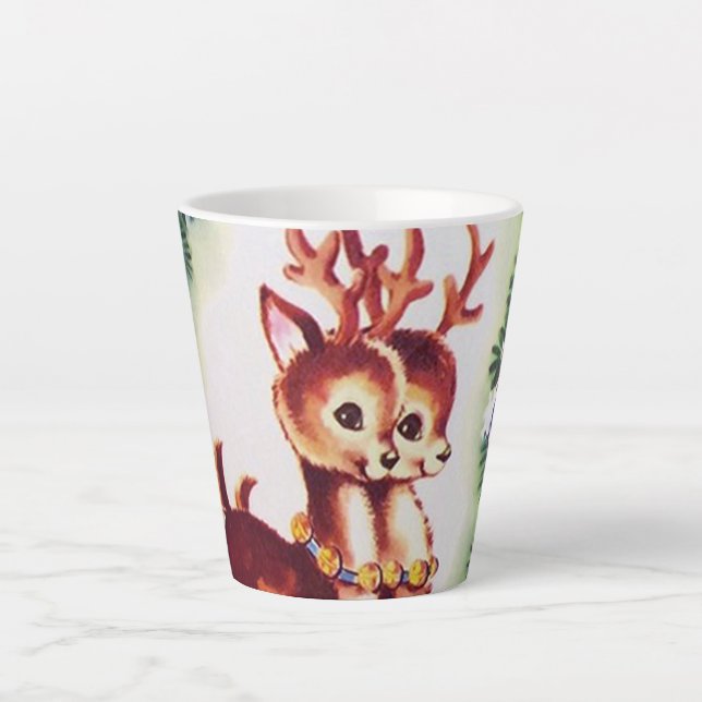 Retro vintage Christmas reindeer Holiday Latte Mug (Front)