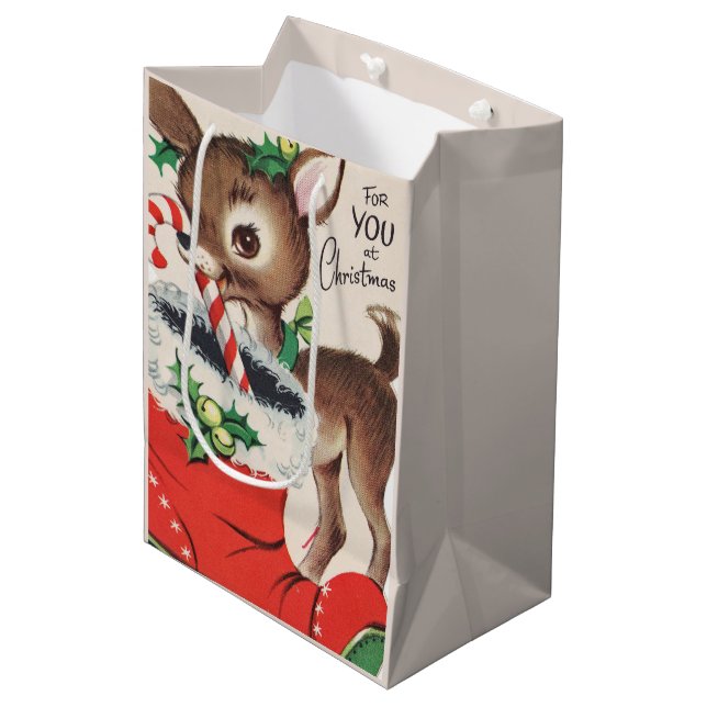 retro vintage Christmas reindeer Holiday Medium Gift Bag (Front Angled)