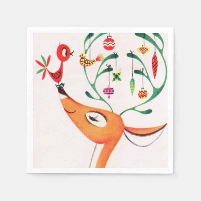 retro vintage Christmas reindeer Holiday Napkin (Front)