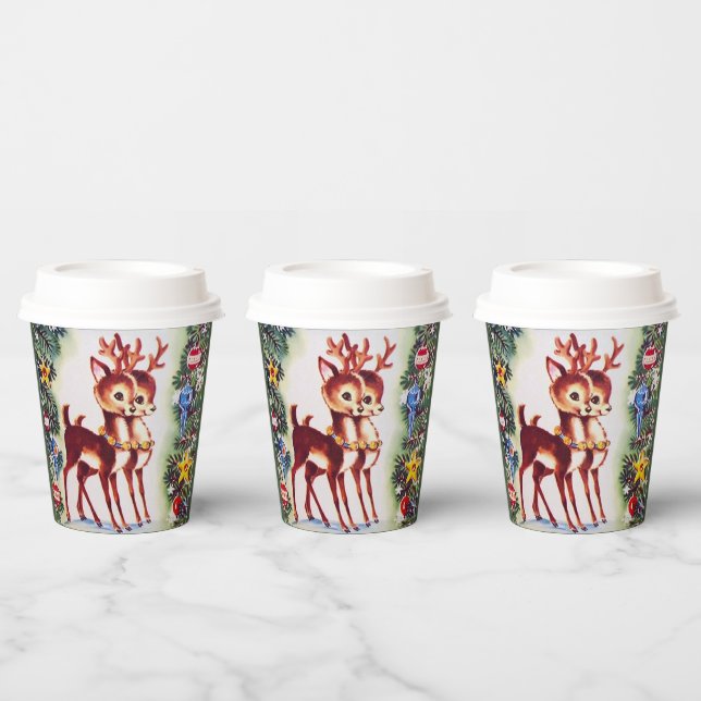 retro vintage Christmas reindeer Holiday party Paper Cups (Multi)