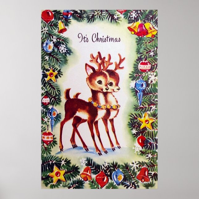 Retro vintage Christmas reindeer Holiday poster (Front)