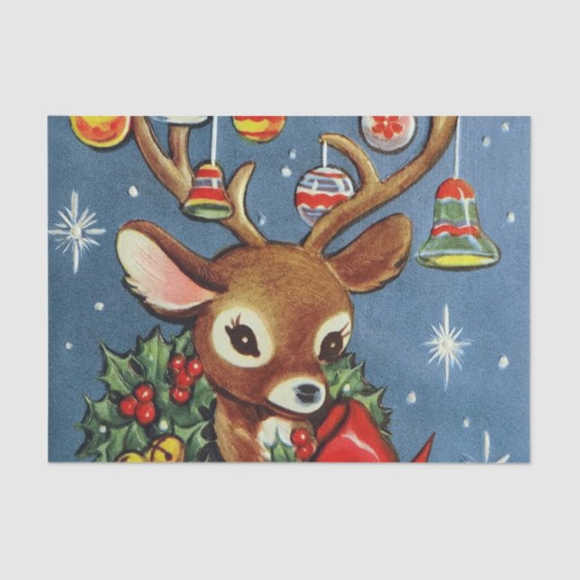 retro Vintage Christmas reindeer Holiday tissue Paper (Front)