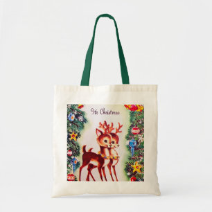 Retro vintage Christmas reindeer Holiday Tote Bag