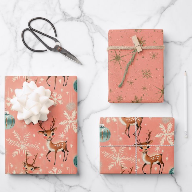 Retro Vintage Christmas Reindeer II Wrapping Paper (Front)