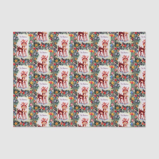 Retro vintage Christmas reindeer party tissue Paper (Front)