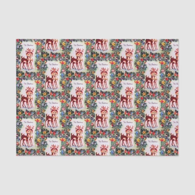 Retro vintage Christmas reindeer party tissue Tissue Paper (Front)