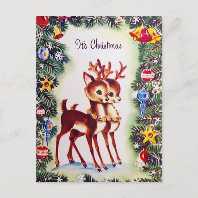 Retro vintage Christmas reindeer postcard (Front)