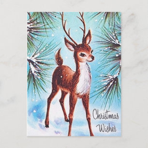 Retro vintage Christmas reindeer postcard