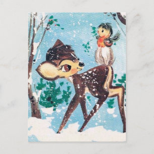 Retro vintage Christmas reindeer postcard