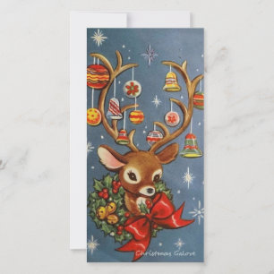 Retro Vintage Christmas Reindeer With Ornaments Holiday Card