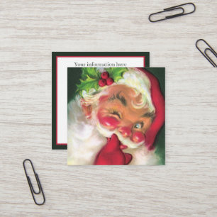 retro vintage Christmas Santa add information Square Business Card
