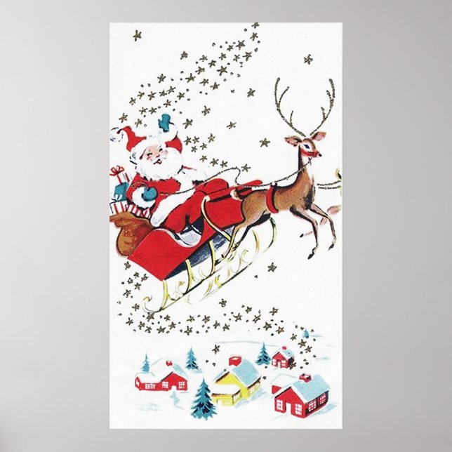 Retro vintage Christmas Santa add message poster (Front)