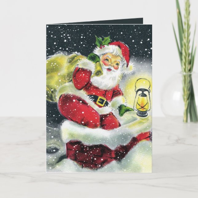 retro vintage Christmas Santa add sentiment Holiday Card (Front)