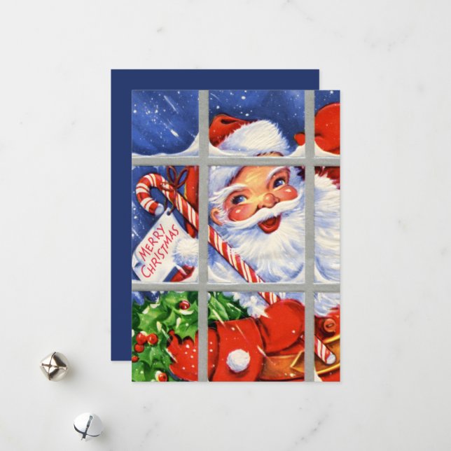 retro vintage Christmas Santa add sentiment Holiday Card (Front/Back In Situ)