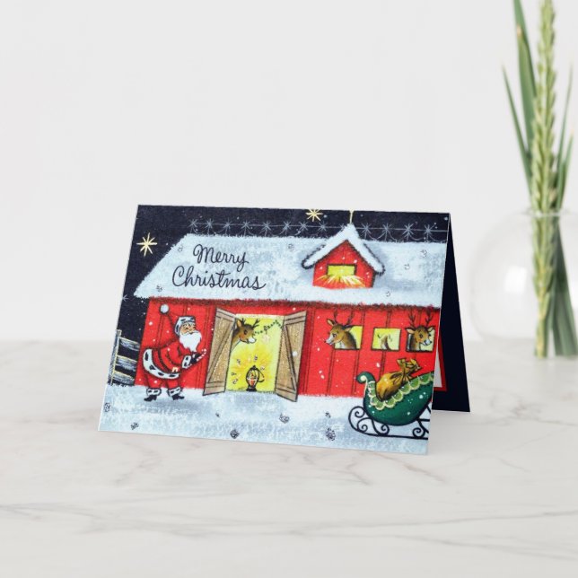 retro vintage Christmas Santa add sentiment Holiday Card (Front)