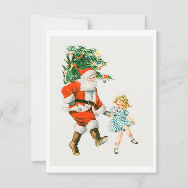 Retro Vintage Christmas Santa And Girl Holiday Card (Front)