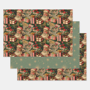 Retro Vintage Christmas: Santa and Presents Wrapping Paper Sheet