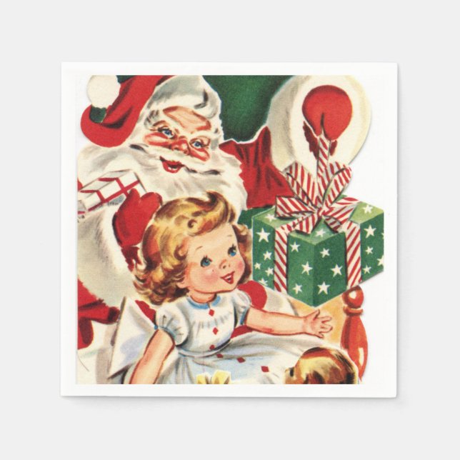 retro vintage Christmas Santa child Holiday Napkin (Front)