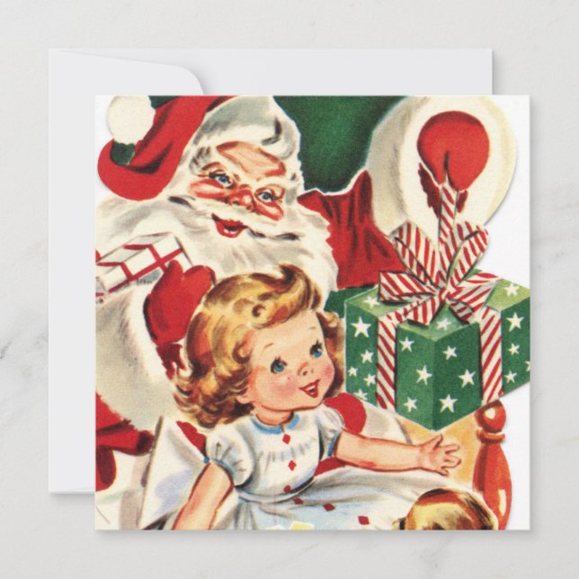 retro vintage Christmas Santa child party Invitation (Front)