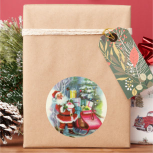 retro vintage Christmas Santa Classic Round Sticker