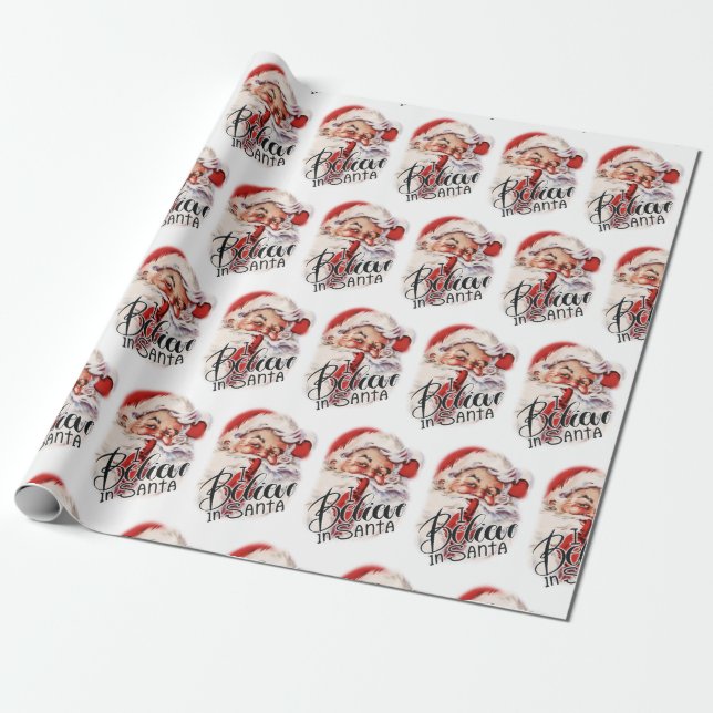 Retro Vintage Christmas Santa Claus Holiday Wrapping Paper (Unrolled)