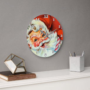 Retro vintage Christmas Santa decor Large Clock