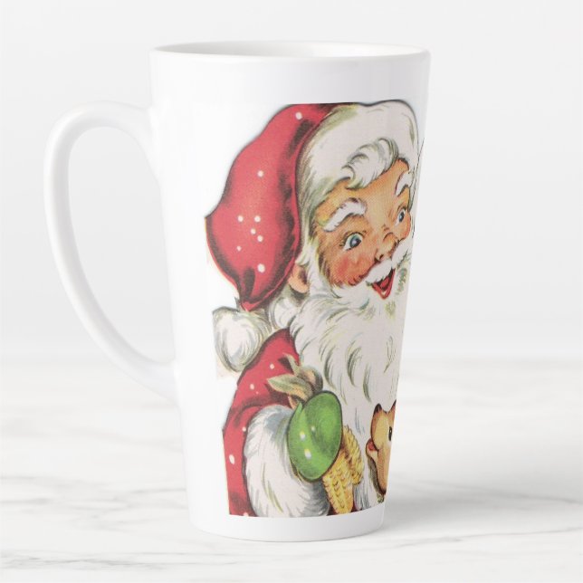 retro vintage Christmas Santa deer  Latte Mug (Left)