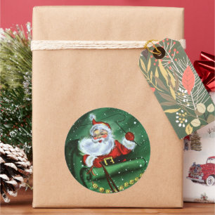 retro vintage Christmas Santa festive Classic Round Sticker