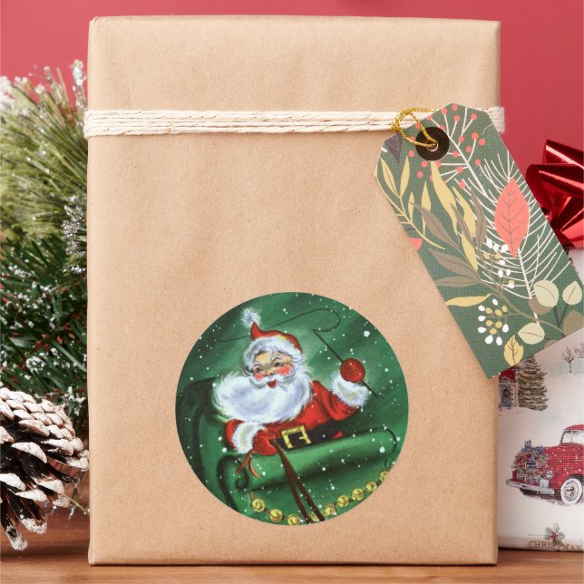 retro vintage Christmas Santa festive  Classic Round Sticker (Holiday)