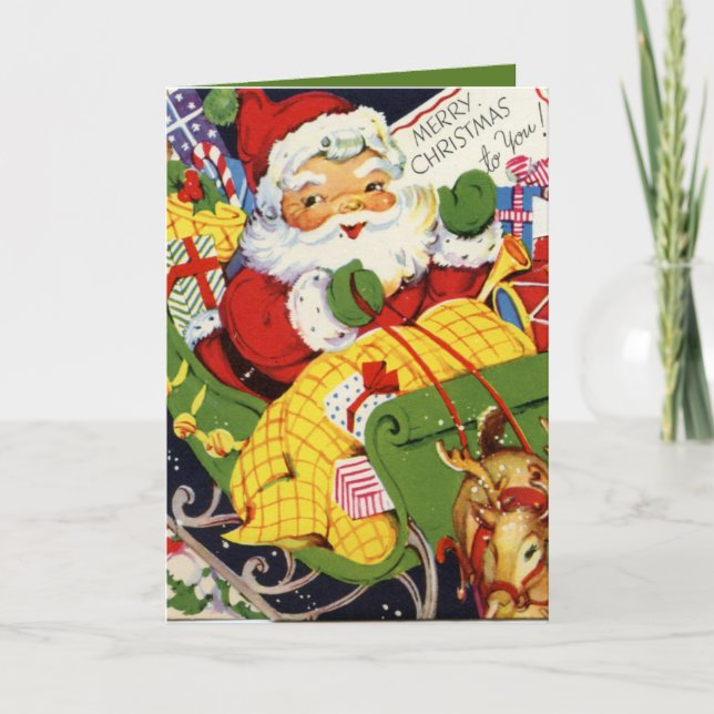 retro vintage Christmas Santa  Holiday Card (Front)