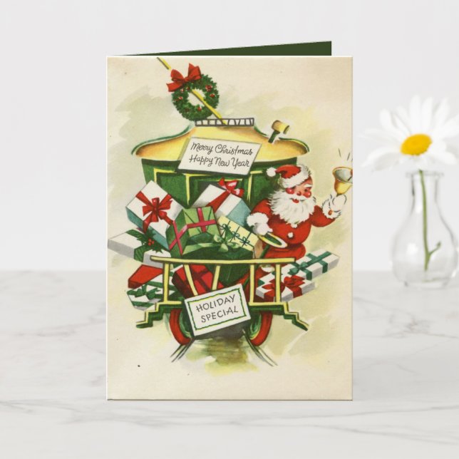 retro vintage Christmas Santa Holiday Card (Small Plant)
