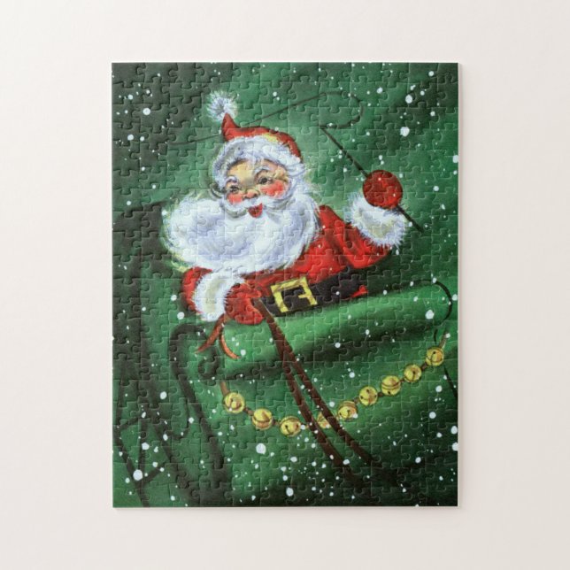 retro vintage Christmas Santa Holiday  Jigsaw Puzzle (Vertical)