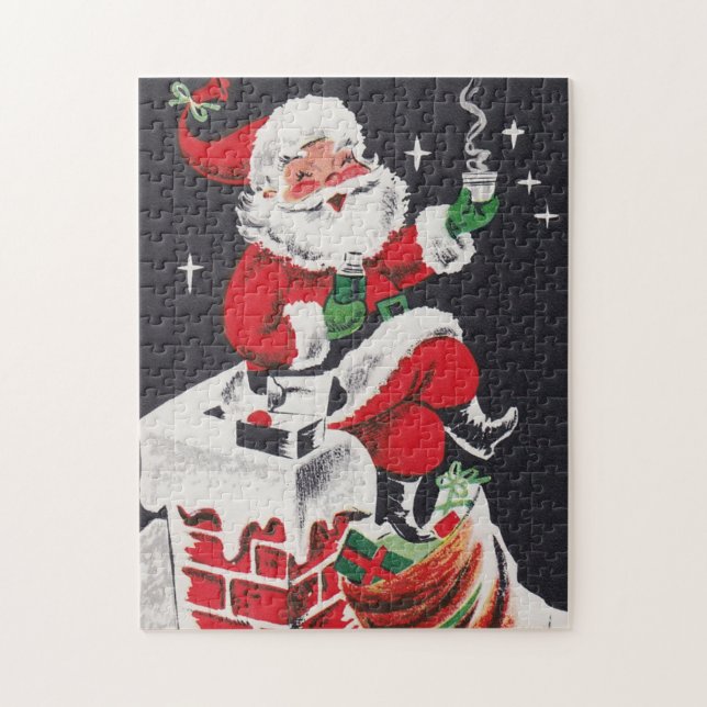retro vintage Christmas Santa Holiday Jigsaw Puzzle (Vertical)