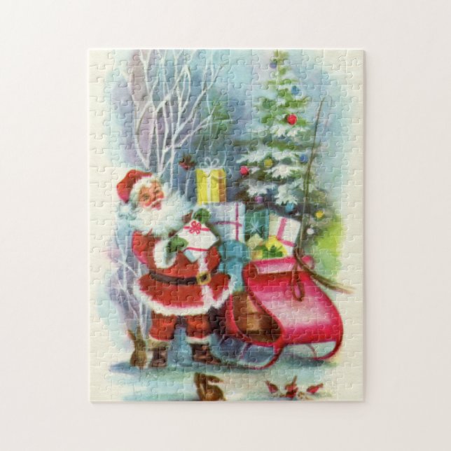 retro vintage Christmas Santa Holiday  Jigsaw Puzzle (Vertical)