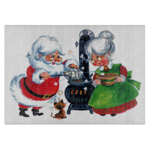 retro vintage Christmas Santa Holiday kitchen Cutting Board