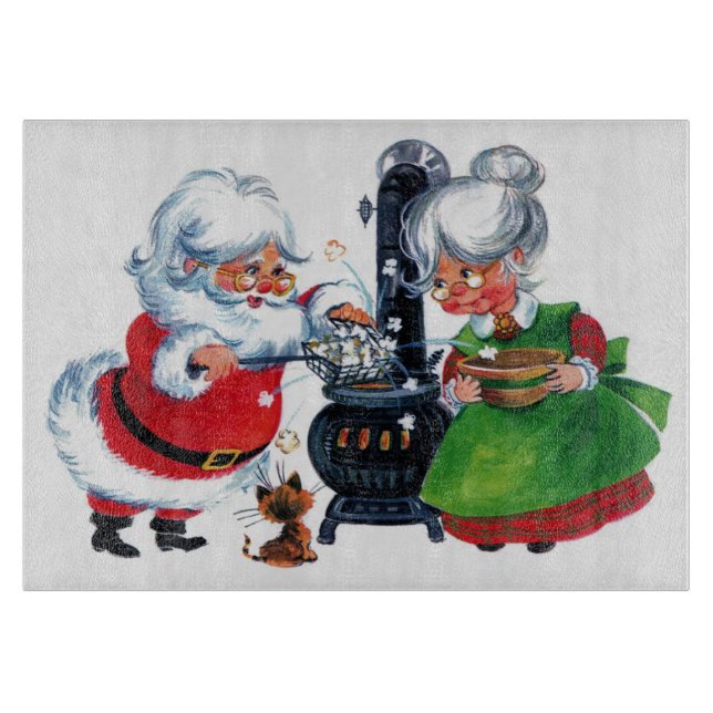 retro vintage Christmas Santa Holiday kitchen Cutting Board (Front)