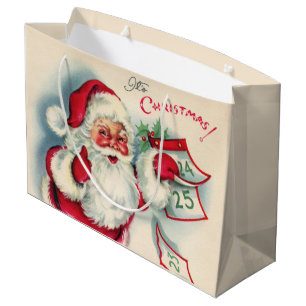 retro vintage Christmas Santa Holiday Large Gift Bag