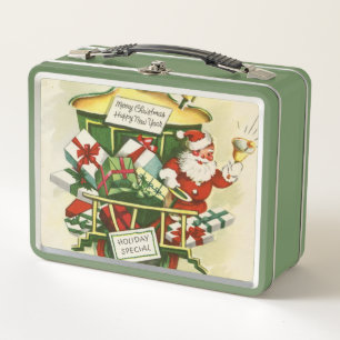 retro vintage Christmas Santa Holiday Metal Lunch Box