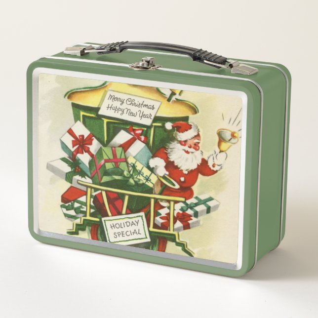 retro vintage Christmas Santa Holiday Metal Lunch Box (Front)