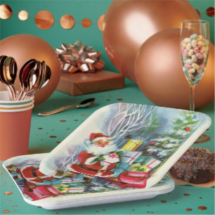 retro vintage Christmas Santa Holiday Paper Plate