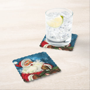 retro vintage Christmas Santa Holiday party Paper Coaster