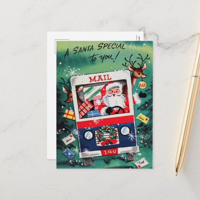 retro vintage Christmas Santa  Holiday Postcard (Front/Back In Situ)