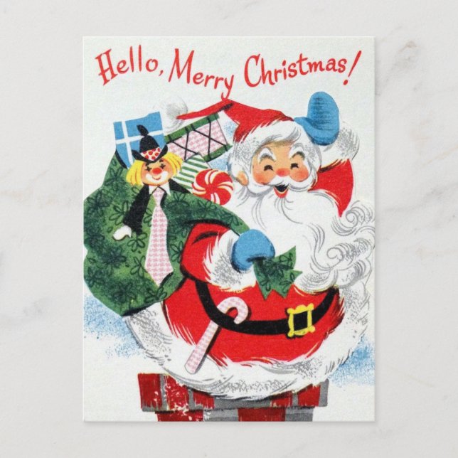 retro vintage Christmas Santa Holiday Postcard (Front)