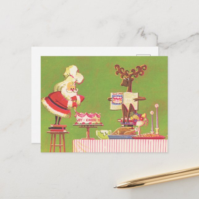 retro vintage Christmas Santa Holiday Postcard (Front/Back In Situ)